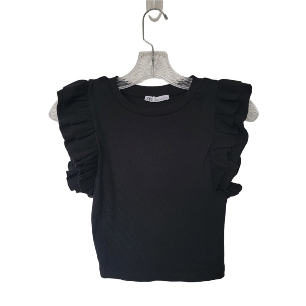 Black Ruffled Sleeve Top